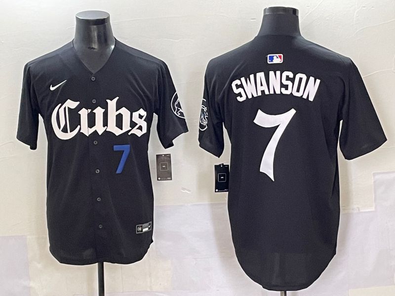 Men 2025 Chicago Cubs #7 Swanson Black Five generations Joint Name Nike MLB Jersey style 2